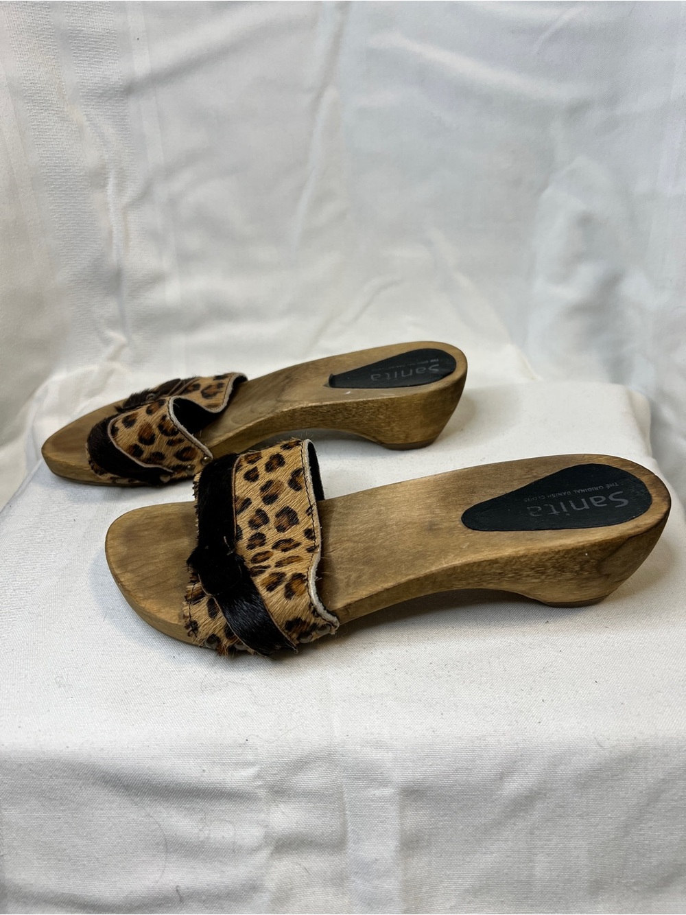Sanita Camilla Wooden Sandal Featuring Leopard Print Calf Hair. Women’s 38 - Picture 1 of 5